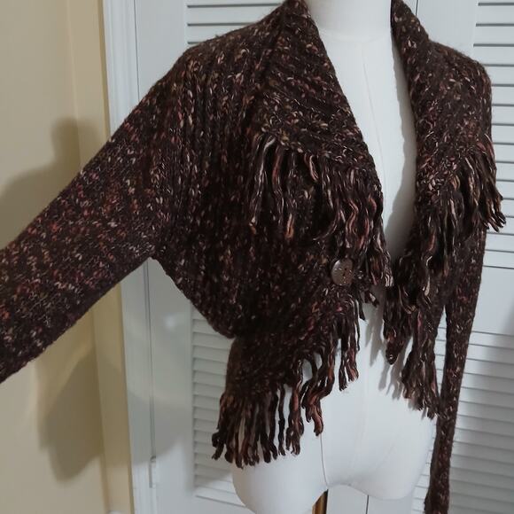 Per Una L Made in Italy Mohair/Wool plus blend Brown Speckled Cardigan Fringed - Picture 3 of 16